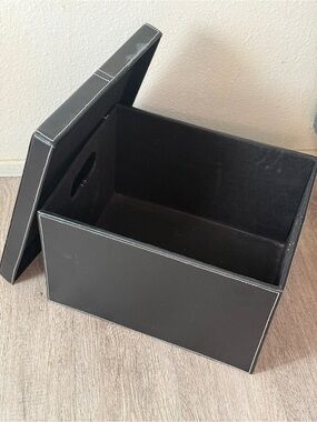 Black PU Leather Storage Box with Lid - Home Organization